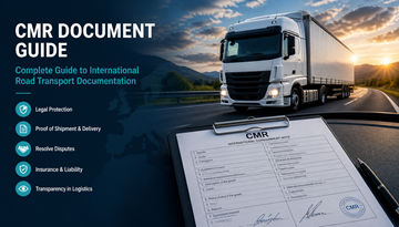 Przykład dokumentu transportowego CMR używanego w europejskim transporcie drogowym, pokazujący dane przesyłki, podpisy i dokumentację logistyczną